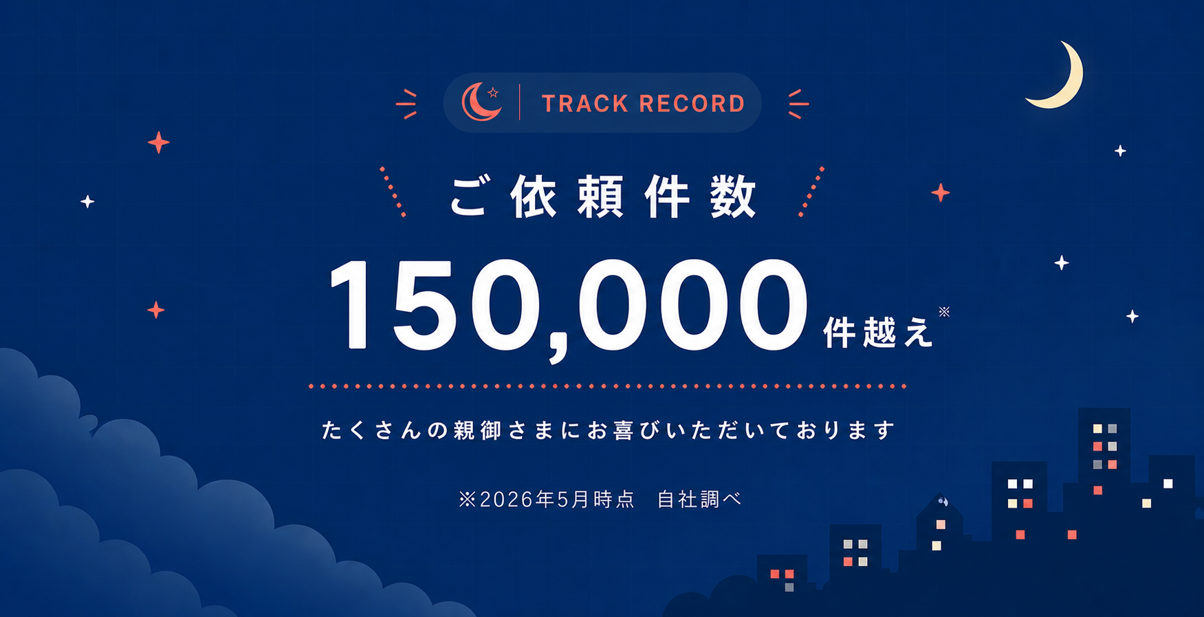 ご依頼件数 150,000件越え たくさんの親御さまにお喜びいただいております（※2026年5月時点 自社調べ）